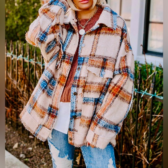 NWT POL CINNAMON BROWN 🤎 PLAID JACKET 🧥 - BROWN🤎 / ICED LATTE, Sz.S, BNWTIB - Picture 4 of 13